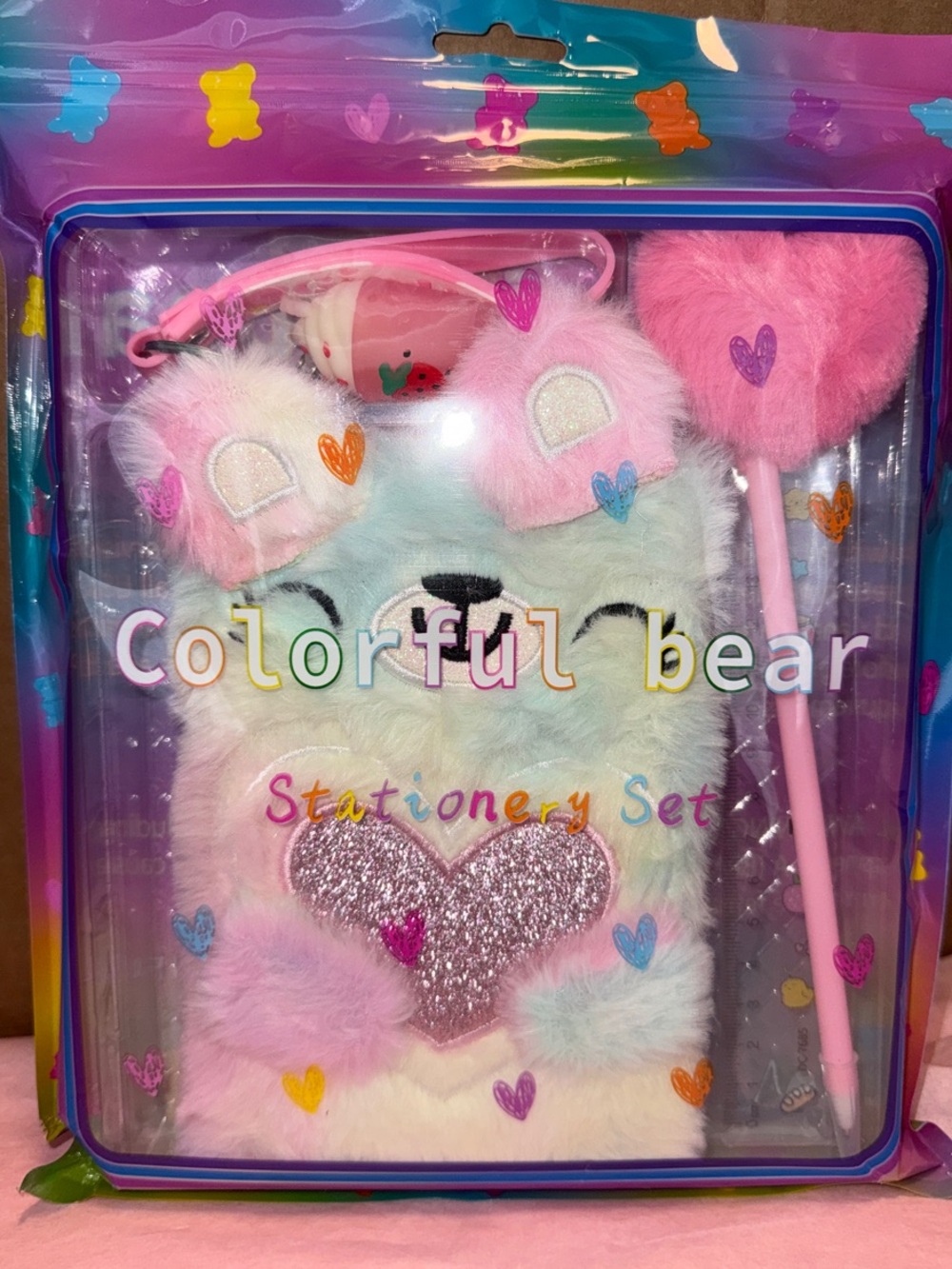 Colorful Bear Plush Stationery Set